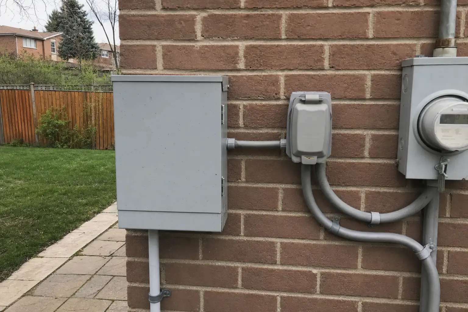 Outdoor transfer switch and inlet beside the utility meter