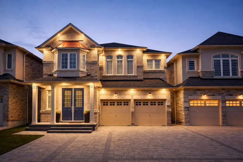 LED pot lights evenly spaced in a modern Ontario home kitchen ceiling