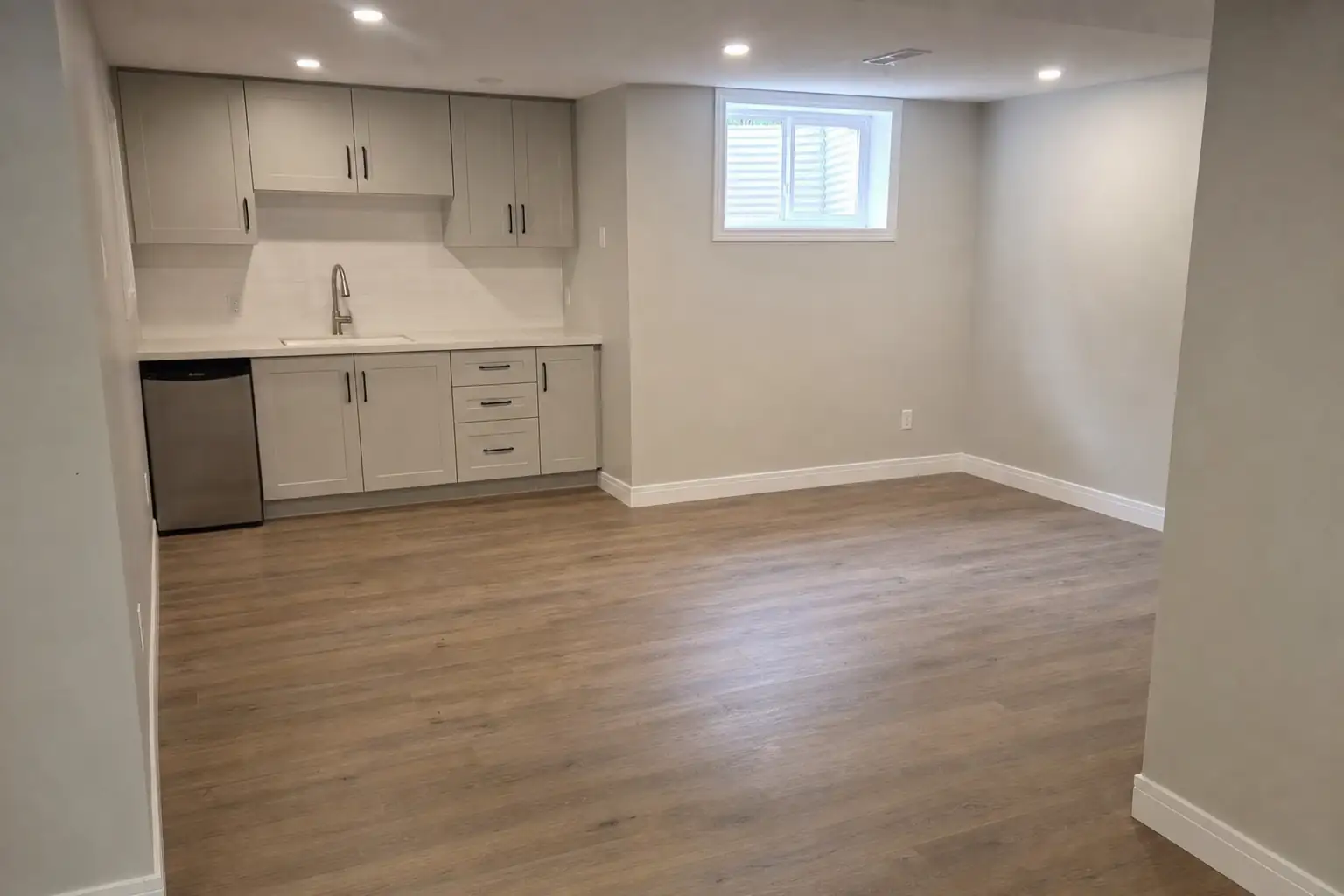 Bright legal basement suite with kitchenette, pot lights, interconnected alarm and egress window