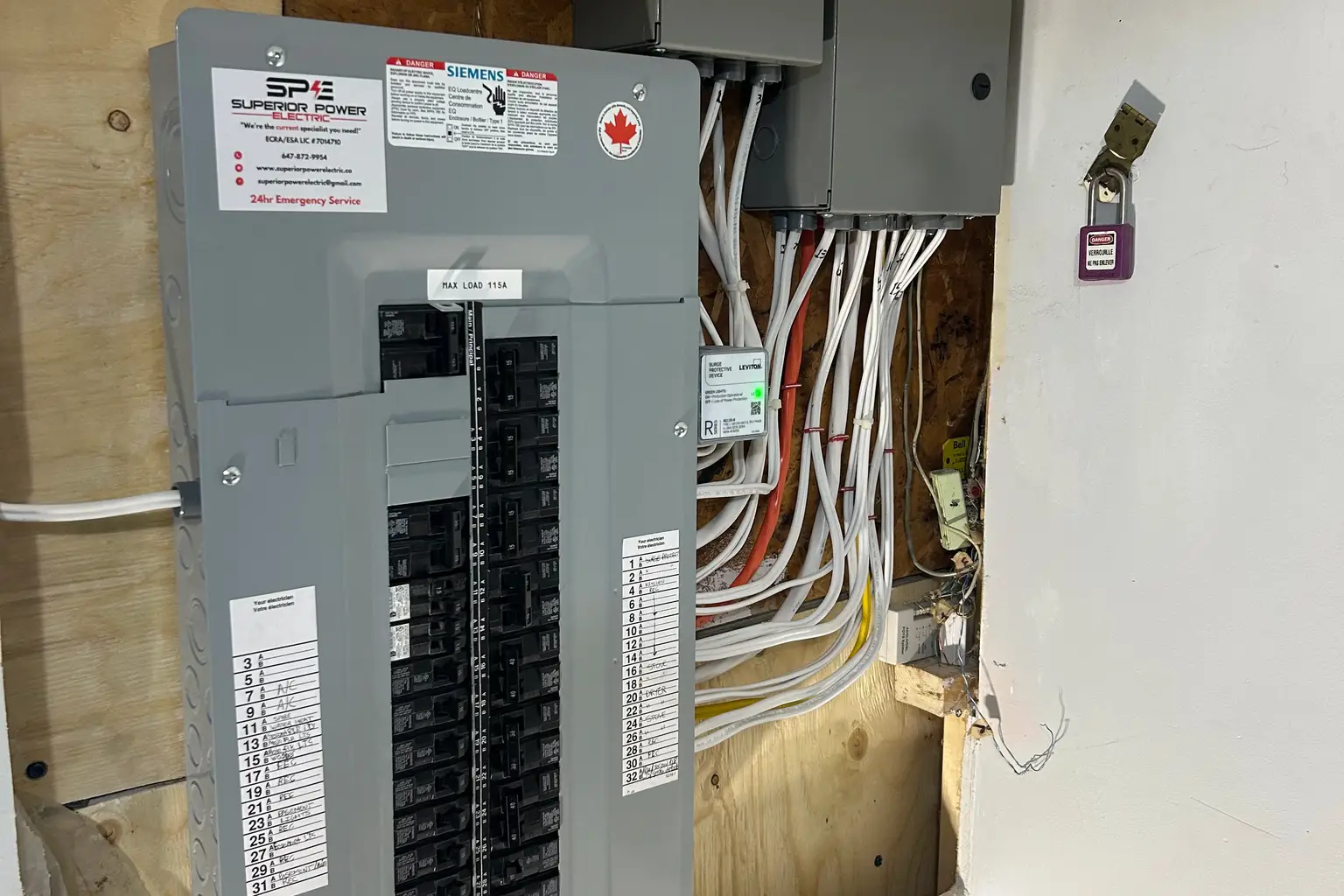 Type 2 surge protector wired into a 200-amp panel